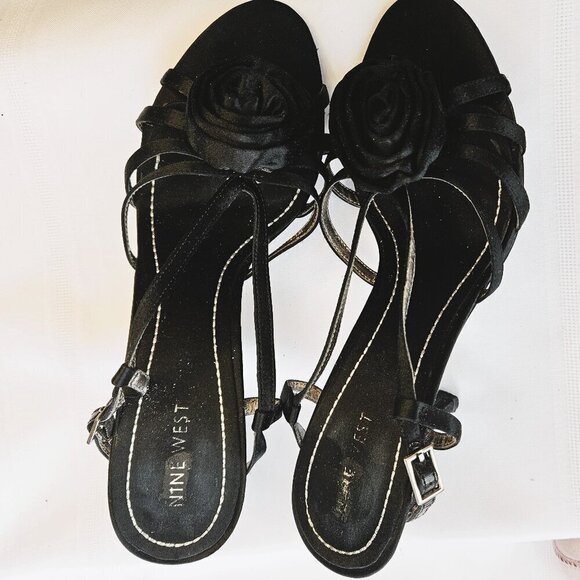 Nine West Black Strappy Satin Evening Party Sandal Shoes Size 8.5 M - Picture 5 of 5